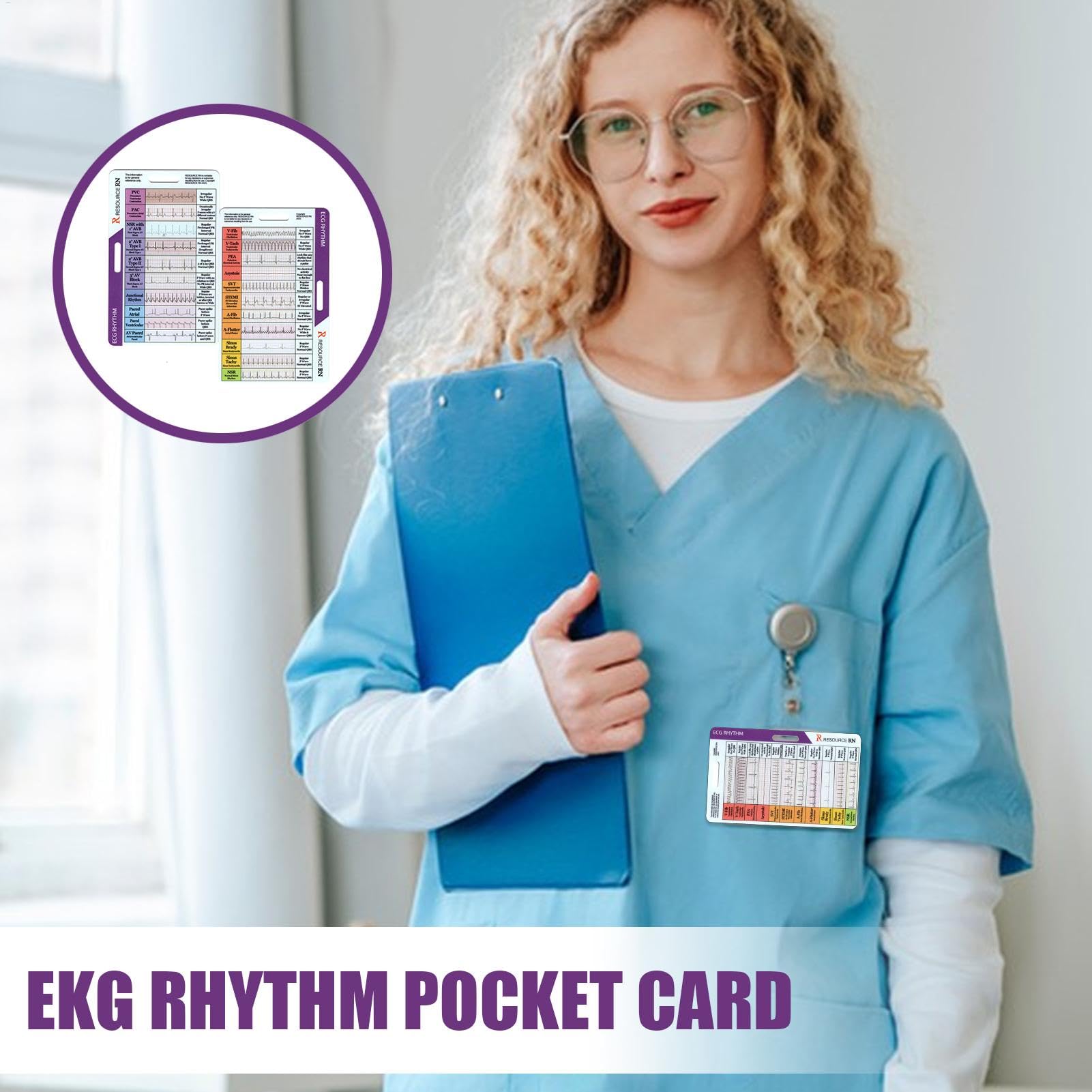 Scheda distintiva ECG – ECG a doppia faccia | Scheda tascabile ECG ECG | righello ECG | Scheda di interpretazione ECG | Pinza ritmica per professionisti sanitari, infermieri, studenti che studiano e