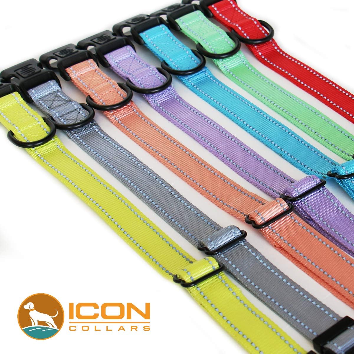 ICON Collars - Reflective Lockable Nylon Dog Collar Small Medium Large Sizes (Small, Terra Cotta)