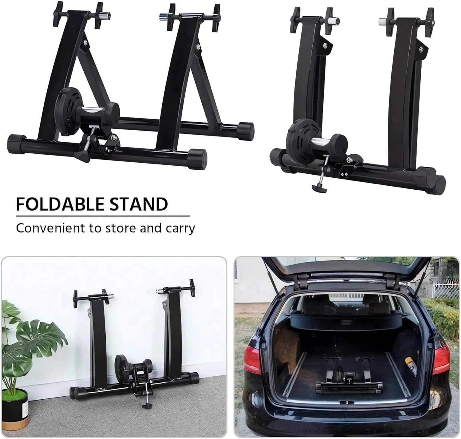 Bike Trainer, Magnetic Bicycle Stationary Stand, 26-29" & 700C Wheels, Quick Release Skewer & Front Wheel Riser Block Included