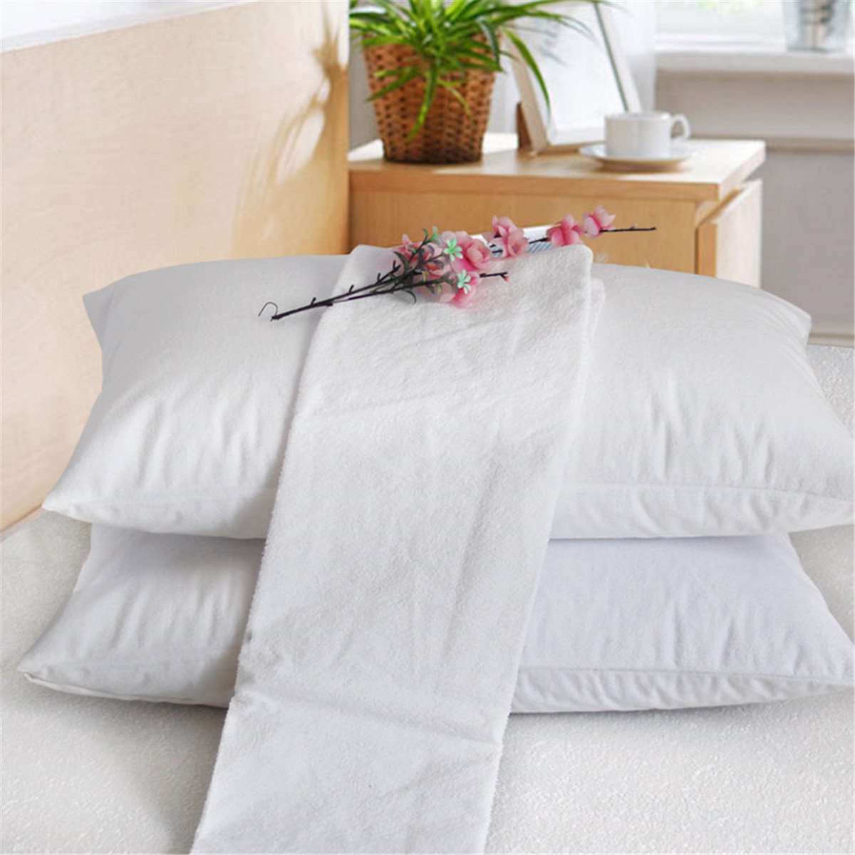 Dudu N Girlie Pillow Protectors pack of 2 Zipped - 100% Cotton & Breathable White Pillow Cases - UK Standard Size 50x75cm