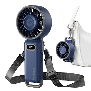 Diveblues Portable Handheld Fan, 7.4m/s High Speed Turbo Fan, 180° Foldable 4-in-1 Personal Neck Fan Integrated Carabiner Clip, 100 Speed Stepless Control, USB-C Rechargeable, 12H Battery, Fanzy D6036 - Amazon product rated Grade A