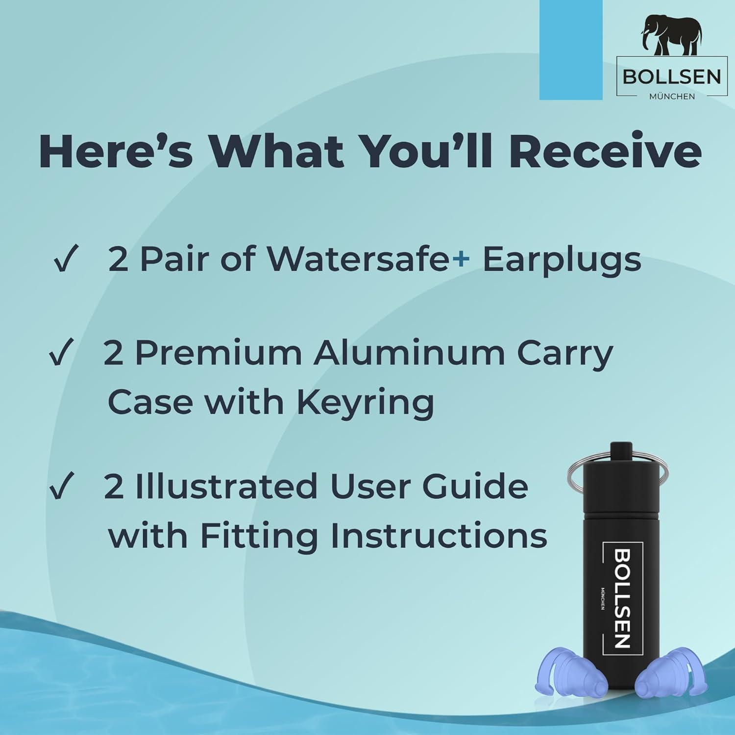 BOLLSEN Watersafe+ Swimming Ear Plugs for Adults – Reusable Silicone Earplugs for Shower, Bath, Swim & Water Sports – Water Blocking Ear Protection with 24 dB Noise Reduction (2)