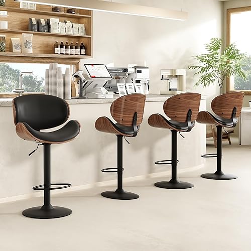 Miniatura 6 de Farini Juego de 2 taburetes de bar de altura de mostrador, modernos taburetes de bar de 27 pulgadas, respaldo de piel sintética, base de metal