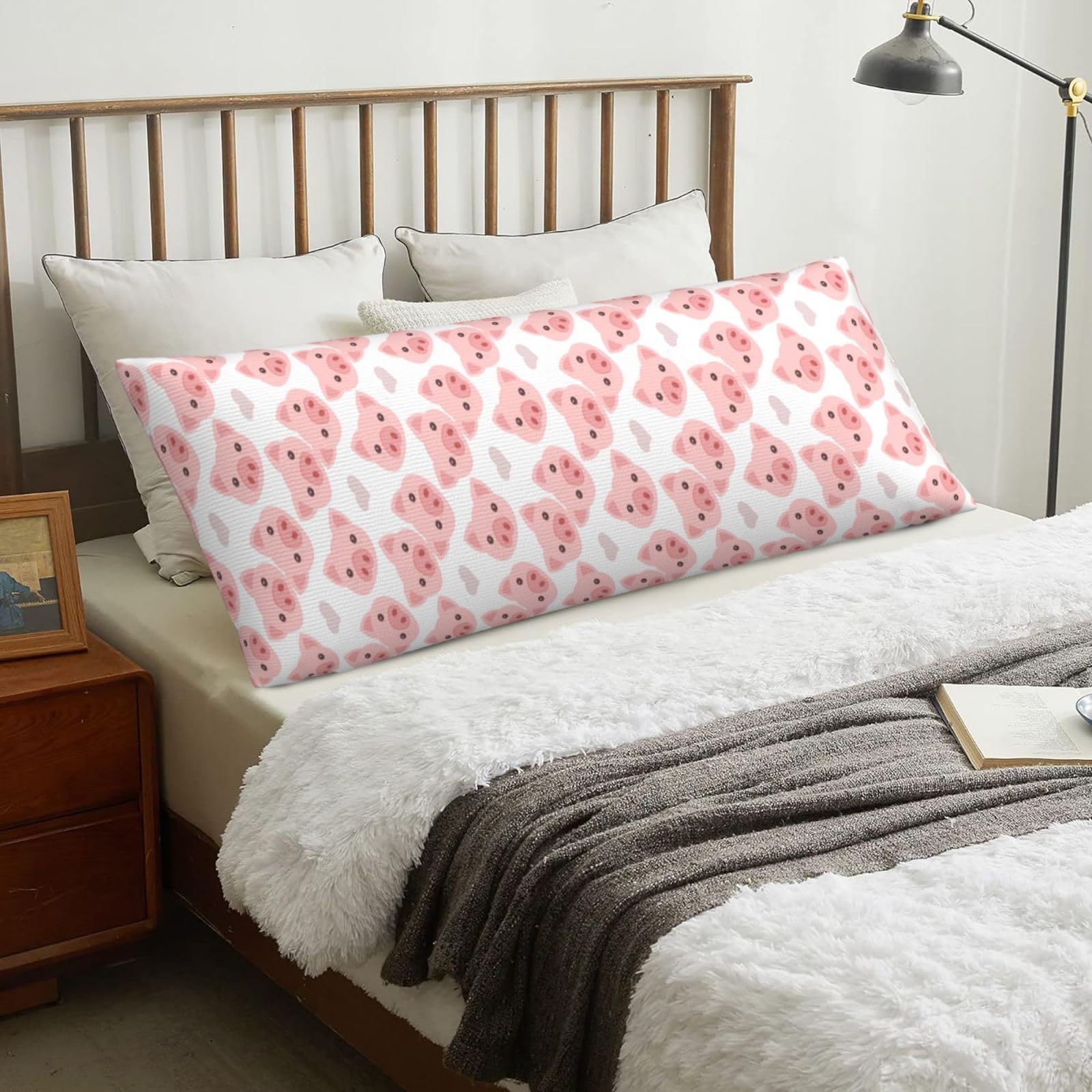 Cute Pig, Body Pillow Cover with Zipper,Long Body Pillowcase 20 x 60 in
