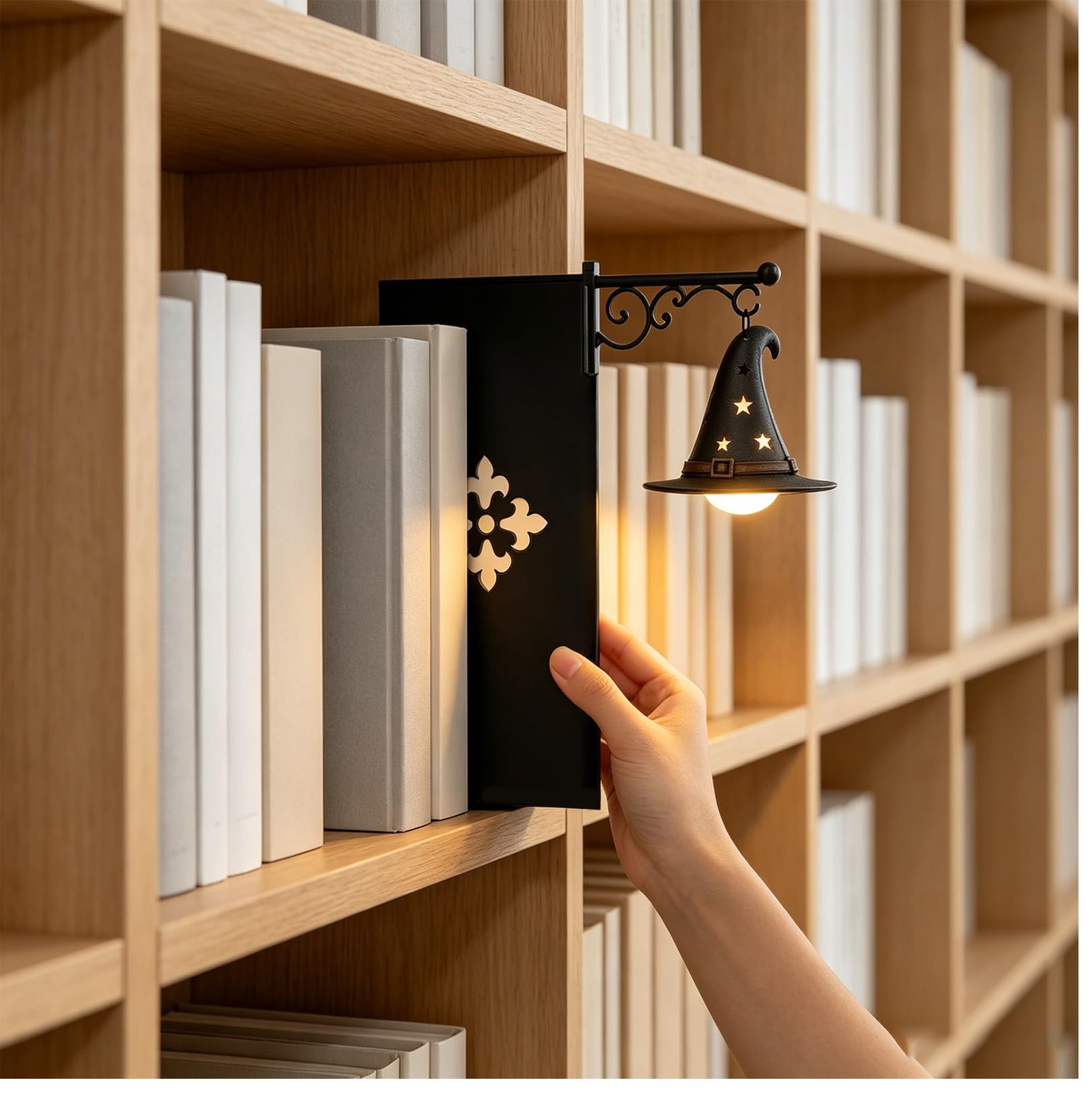 Vintage Ghost Bookshelf Lantern, Warm LED Mini Hanging Nightlight, Portable Reading Lamp, Spooky Halloween Ornament for Shelf & Indoor Tabletop Decor (E)
