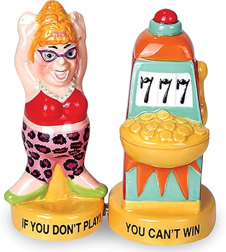 Pacific Giftware Lucky Casino - Juego de salero y pimentero magnético de cerámica