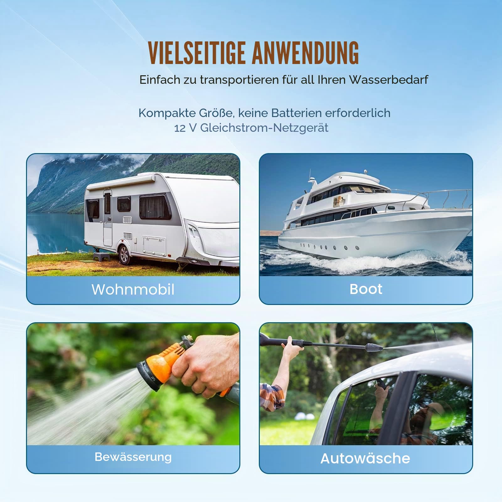 VEVOR Wassermembranpumpe, 12 V DC, 13L/min Durchfluss, 3,8 bar Nenndruck (2,76–5,5 bar einstellbar), 1/2 Zoll MNPT selbstansaugende Sprühpumpe mit Druckschalter für Wohnmobil, Camper, Marine, Boot