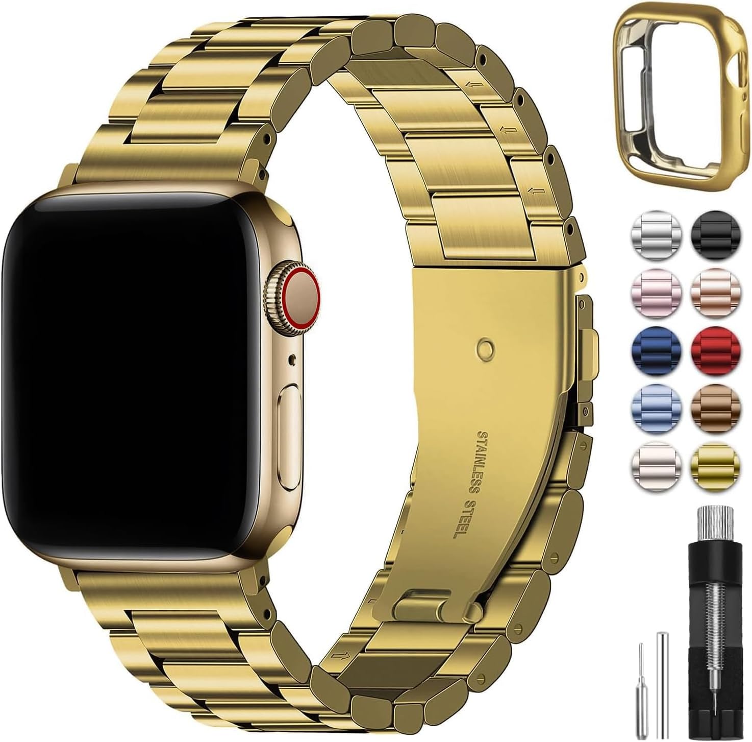Fullmosa Metal Band with Case Compatible with Apple Watch Strap 49mm 46mm 45mm 44mm 42mm 41mm 40mm 38mm, Steel Apple Watch Band for iWatch Ultra3/2/1 SE3/SE2/SE Series 11/10/9/8/7/6/5/4/3/2/1