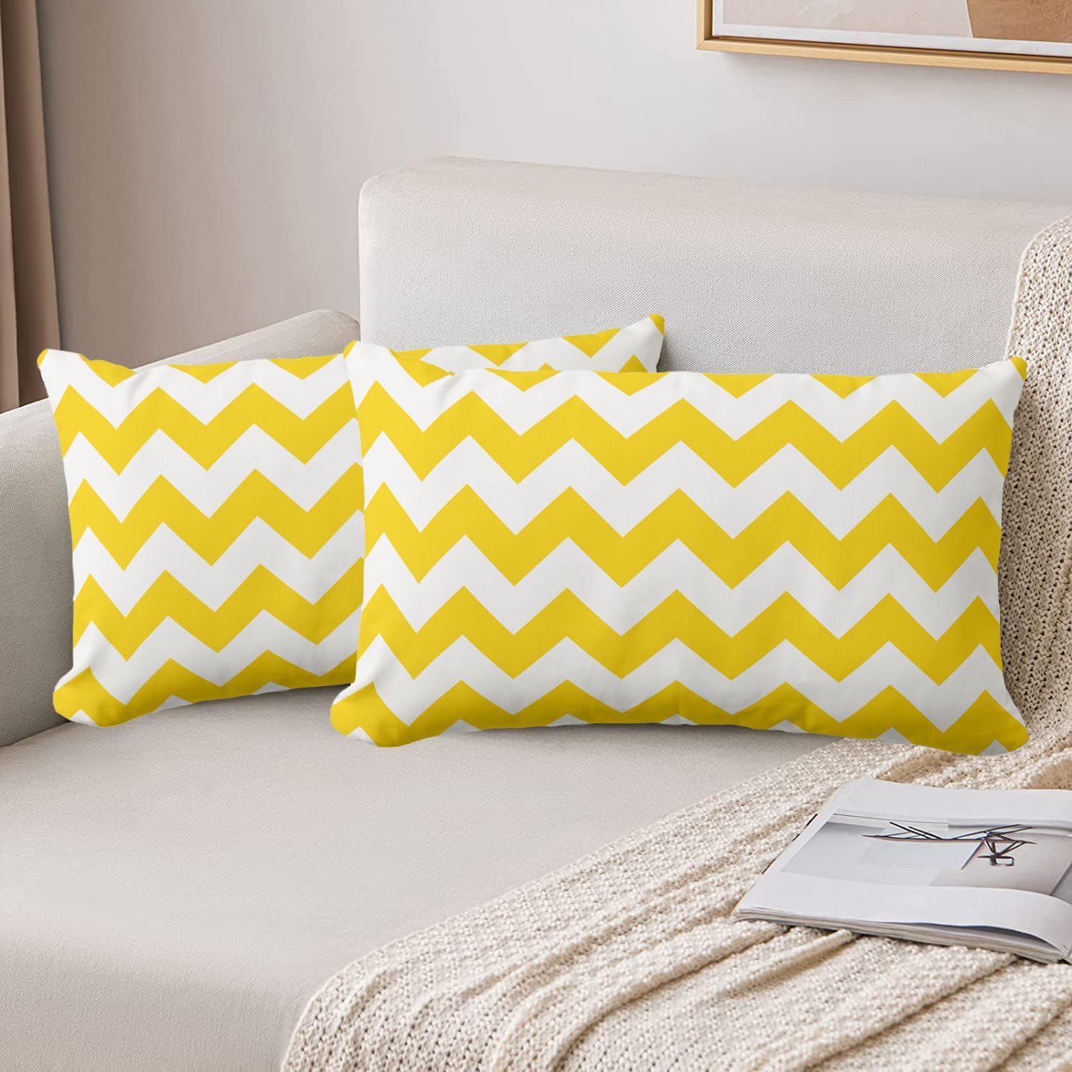 Yellow and White Chevron Pillow Covers 16x24inch Modern Decorative Throw Pillow Covers Lumbar Cushion Case for Home Sofa Couch Decoration