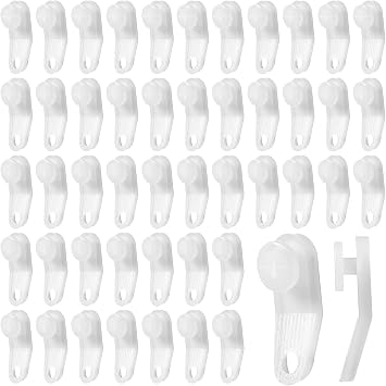 50 Pcs Curtain Track Gliders Plastic White Traverse Curtain Rod Slides Drapery Hooks Slide Rail Track Hooks Replacement Parts