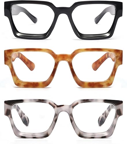Miniatura 8 de JM Paquete de 3 lentes de lectura cuadrados estilo Oprah para mujeres y hombres, lectores rectangulares de gran tamaño, con bisagra de resorte,