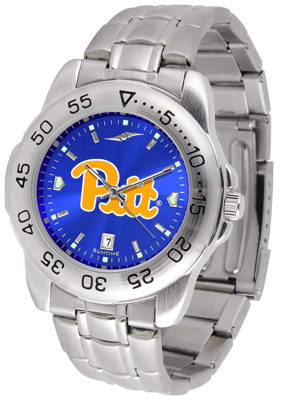 SunTime Men's NCAA Team Sport Watch, 20mm Stainless Steel Strap, Reflective Shiny Dial with Date