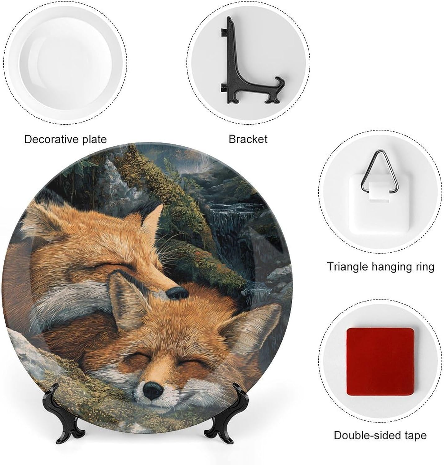 Foxes Resting In Mountains Decorative Plates for Display Ceramic Plate Tray with Stand Hanger Home Decor