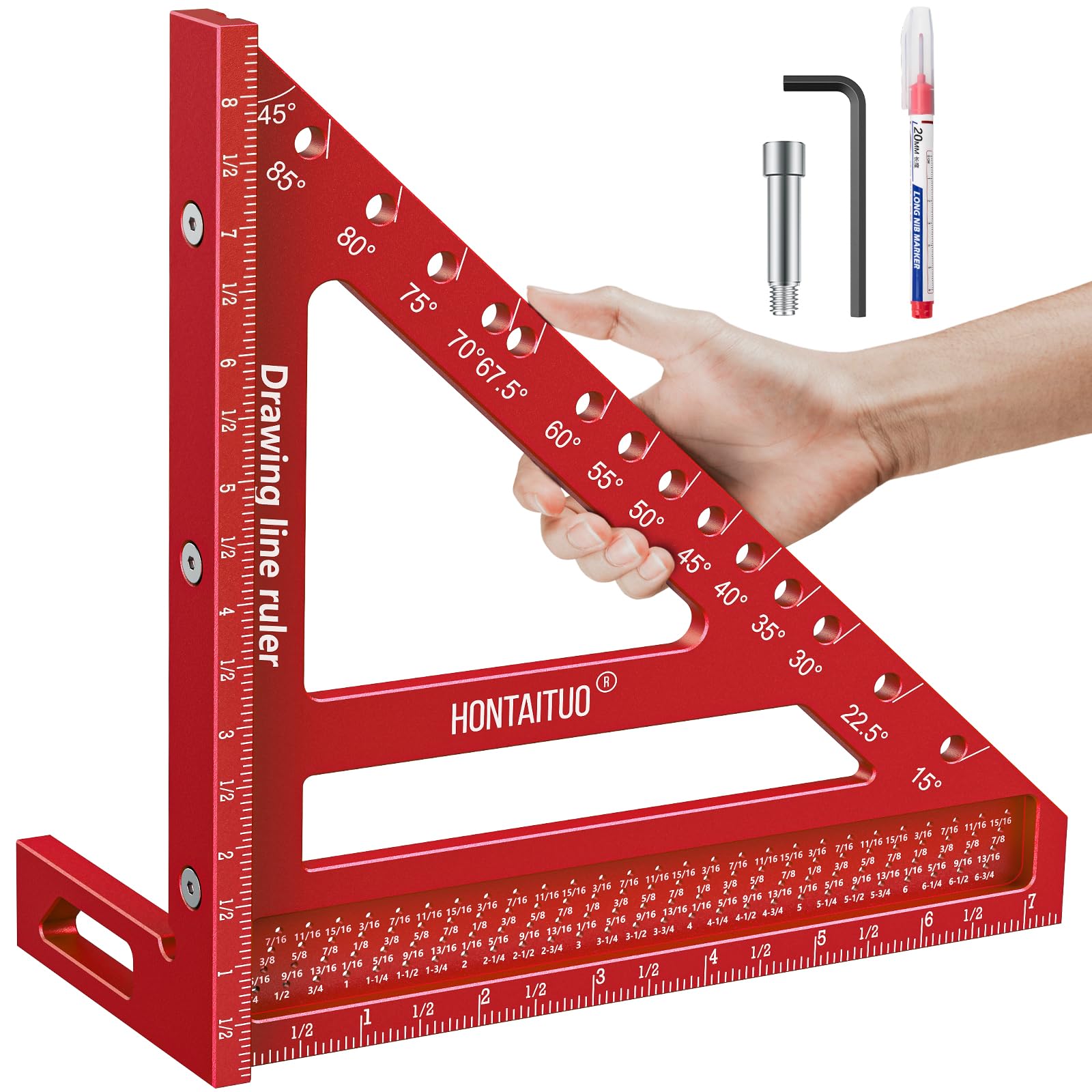 8.5 Inch Large Carpenter Square – Multi-Angle Measuring and Marking & Creating Spacing Marks,15-90 Degrees Angle Marking Square,Marking Gauge