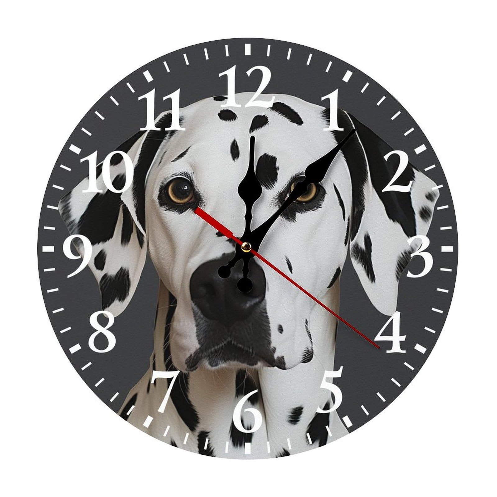 QMNLKH Dalmatian Wall Clock for Home, Battery Operated Clock for Hotel, Round Wall Clock with Arabic Numerals White, Easy to Read, Non-Ticking Clocks for Living Room 25 * 25cm