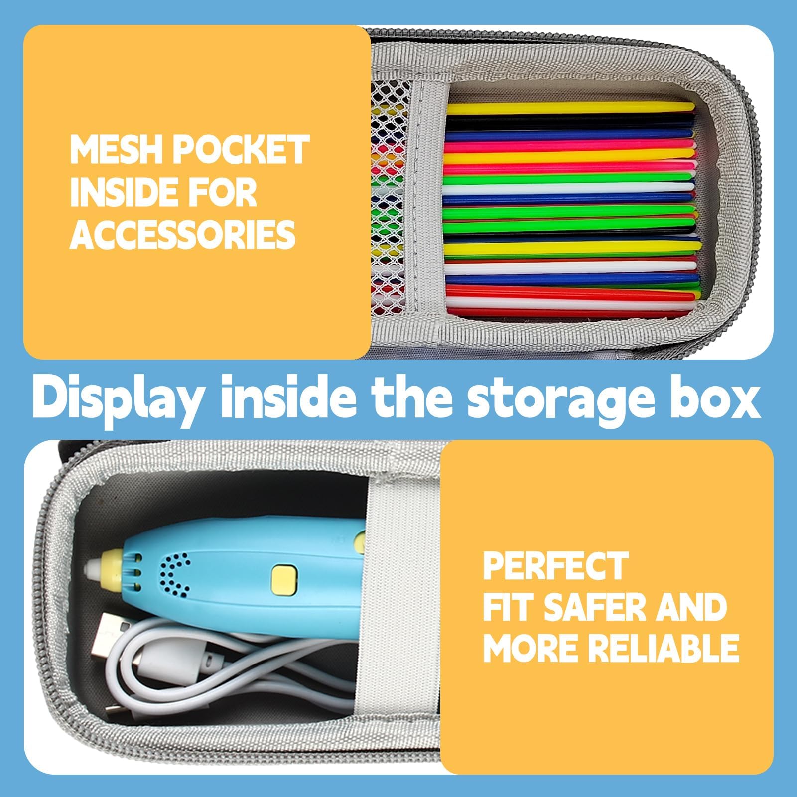 Case Compatible with MOST 3D Printer Pens for Kids, 3D Pen Accessories Printing Filament Refill Pack and USB Cable | Protective Case fit for 3D Printing
