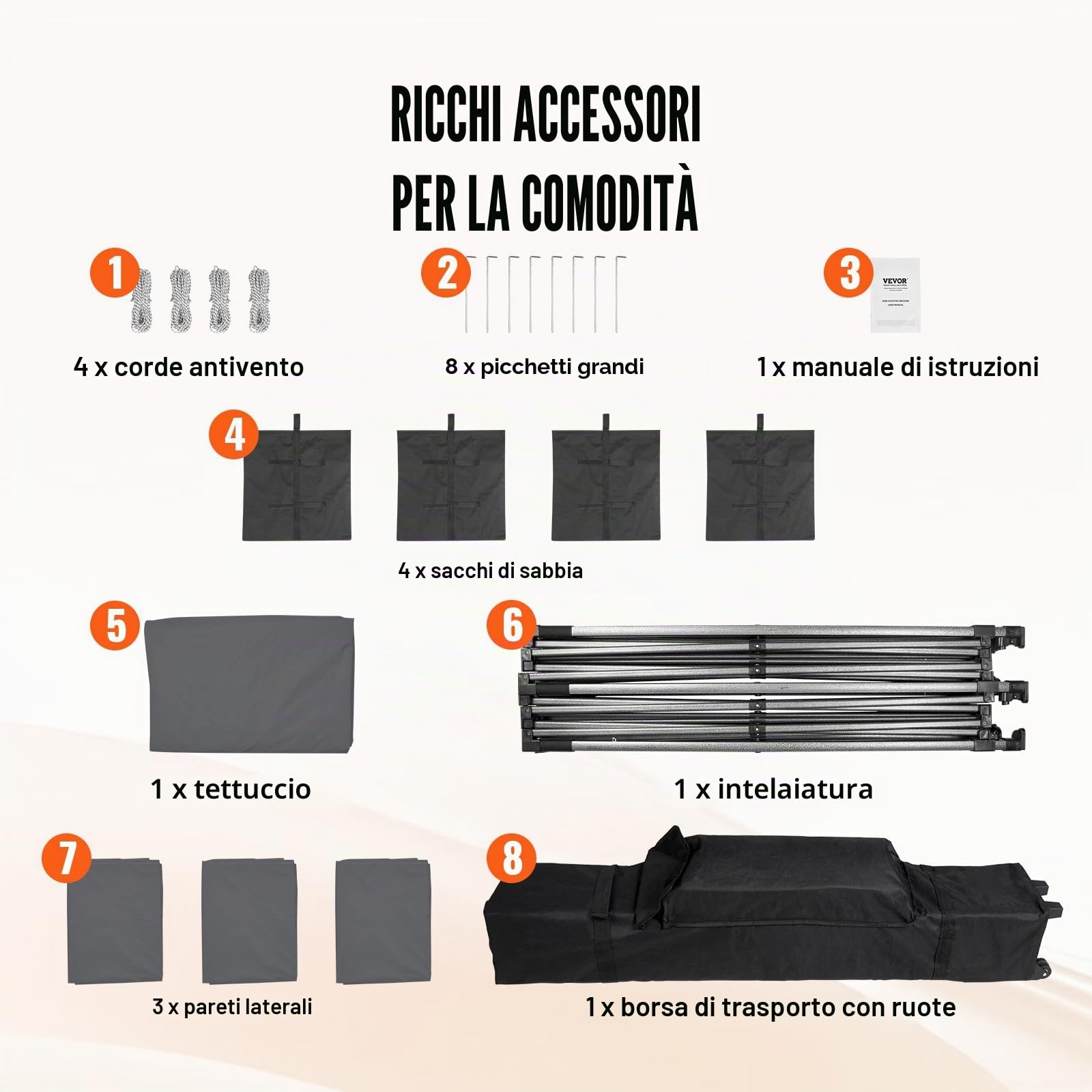 VEVOR Gazebo Tenda Pop-up Pieghevole con Pareti Laterali Rimovibili Gazebo 304,8 x 304,8 cm Portatile con Borsa a Rotelle, Tendalino Impermeabile per Eventi Feste Campeggio all'Aperto Giardino Cortile
