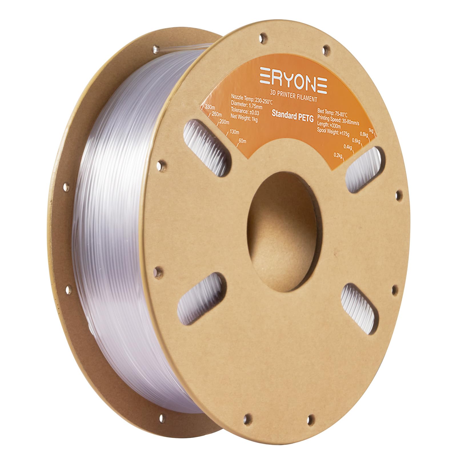 ERYONE PETG Filament for 3D Printer, 1.75mm +/-0.03mm, 1kg(2.2LBS)/Spool, Transparent
