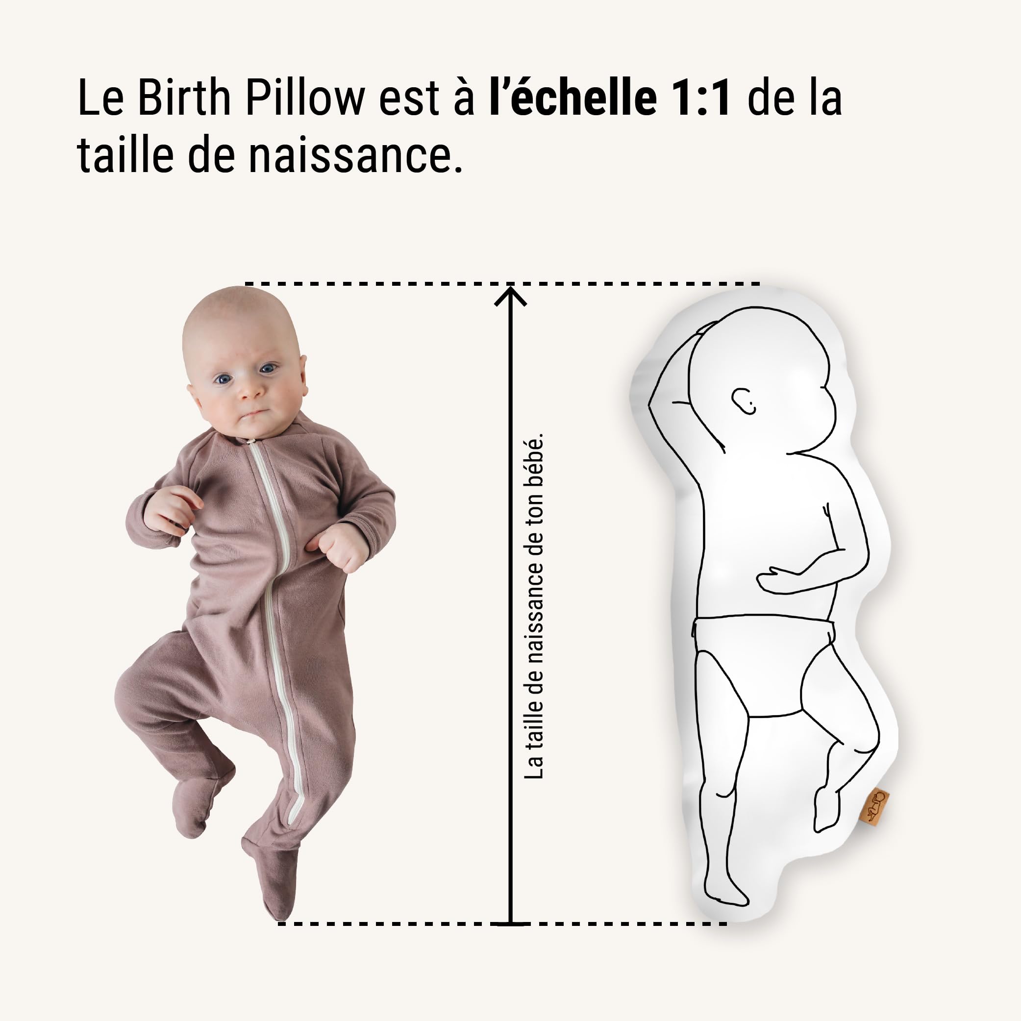 The Birth Pillow Coussin de Naissance personnalisé à l’échelle 1:1 | avec prénom pour Nouveau-nés | Souvenirs en Taille réelle garçons Filles (Original, sans Poids, Classy Three)