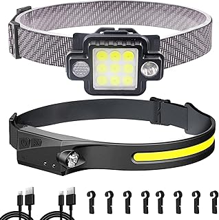 Rechargeable Headlamp 2 Pack Super Bright Head Lamp 230° Headlight Illumination - 600 Lumens USB Hard Hat Light with 5 Light Modes Adjustable Waterproof Head Lamp | Perfect for Running, Cycling, Fishing