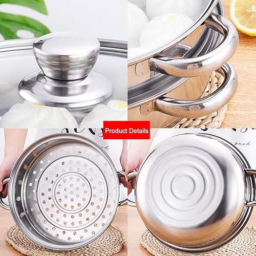 Miniatura 2 de Olla de vapor para cocinar olla de vapor de 4 cuartos de galón de 2 niveles multiusos de acero inoxidable 188 olla de vapor con tapa para verduras,