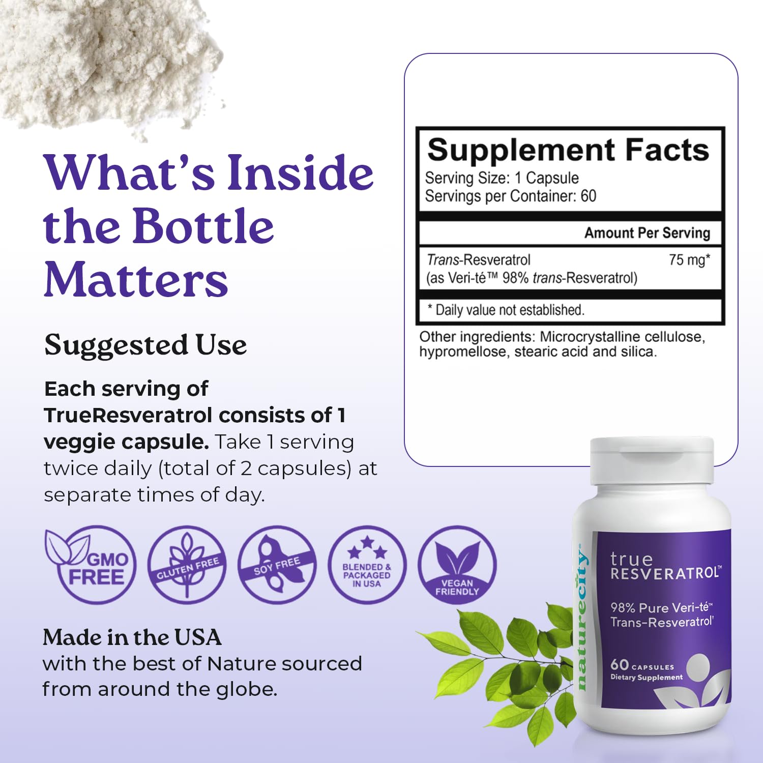 NatureCity TrueResveratrol – Resveratrol Supplement & Anti-Aging Support with 75mg Trans-Resveratrol (98% Pure Veri-te) for Heart, Immune, Bone & Cognitive Health | 60 Veggie Capsules — Amazon image 7