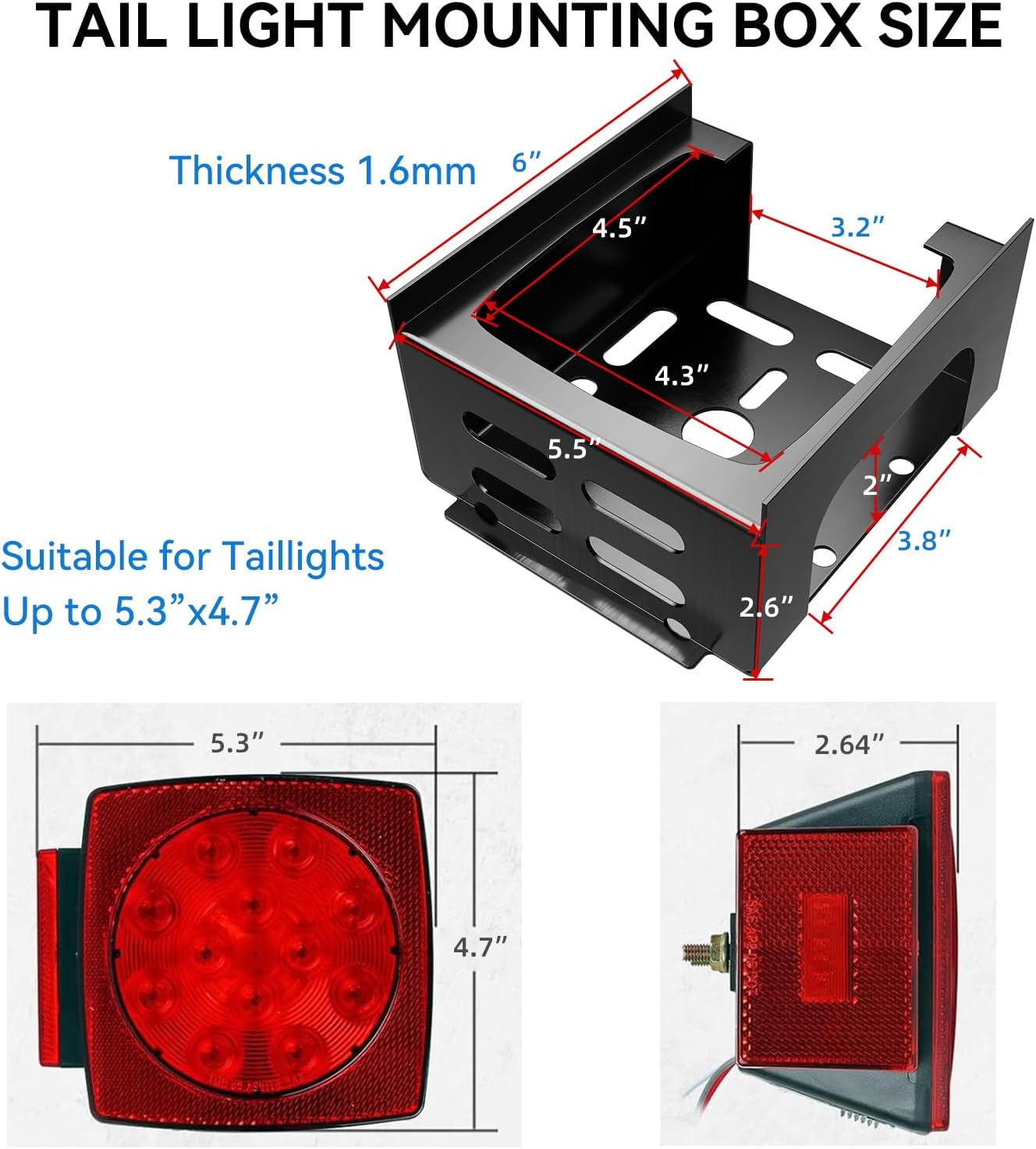 Trailer Lights Guards, Trailer Light Brackets, Pair Tail Lights Cover for Boat Trailers, Trucks, RVs, Heavy Duty Steel Square Tail Light Mounting Box with License Plate Bracket