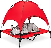 Best Choice Products 36in Elevated Cooling Dog Bed w/ Removable Canopy, Breathable Mesh Pet Cot for Outdoor Shade - Red