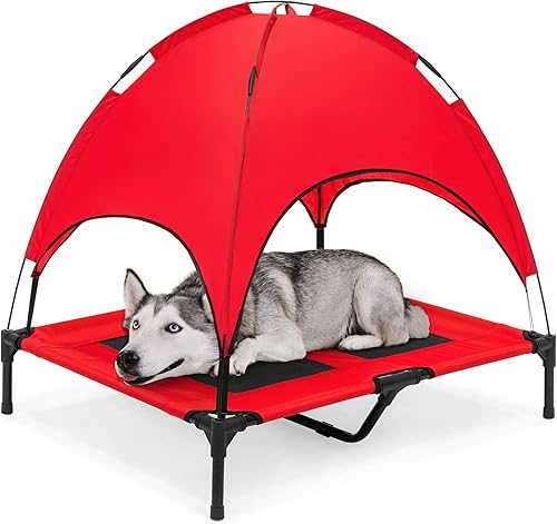 Miniatura 8 de Cama de malla elevada para perro Best Choice Products, con toldo desmontable, bolsa de viaje, tela transpirable., 30 pulgadas, Rojo