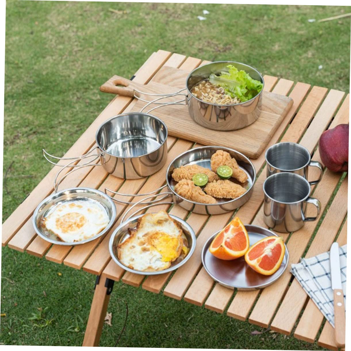 Kit De Platos Camping Olla Acero Inoxidable Sartén Larga Manija Utensilios De Cocina Portátiles para Exteriores