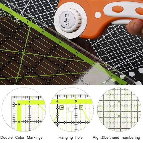 Miniatura 5 de UOOU Regla de acolchado (9.5 x 9.5 pulgadas), reglas de acolchado cuadradas, reglas de corte de tela, reglas de acolchado acrílico, marca