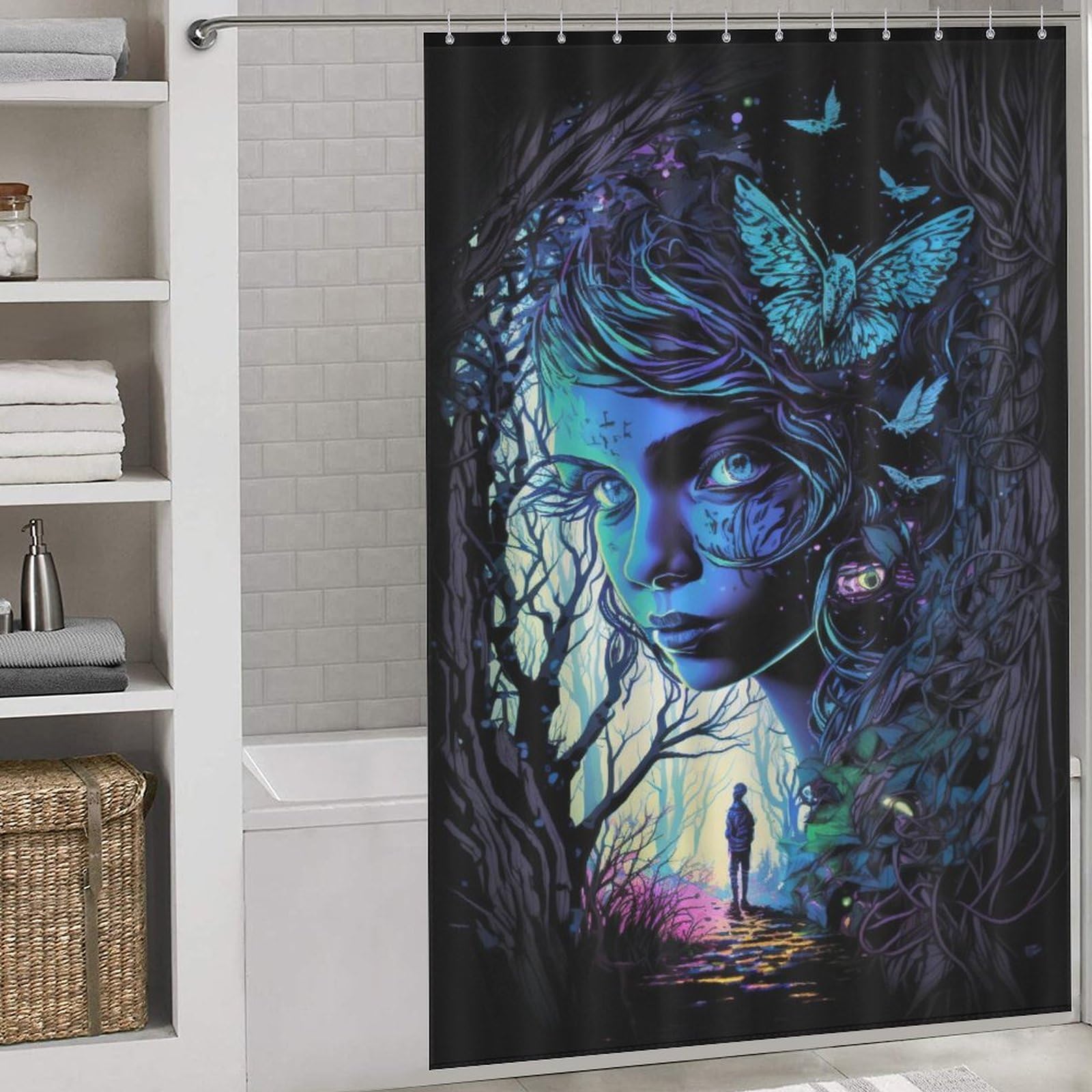 Rideau de douche en tissu enchanté Woods pour une salle de bain moderne et sèche