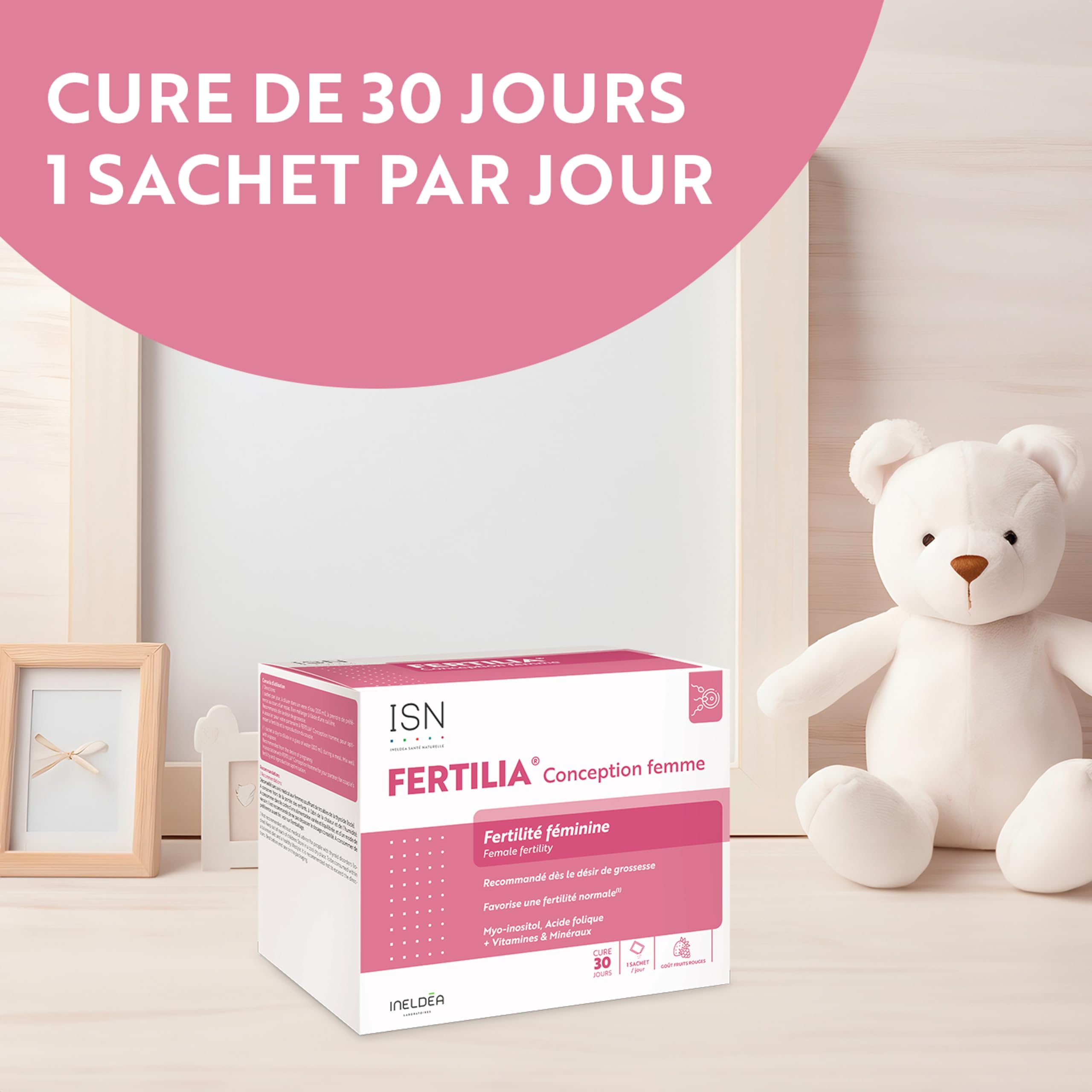 ISN - Fertilia® Conception Femme - Complément alimentaire à base de Myo-inositol, Acide Folique, Iode et antioxydants - Favorise une fertilité normale chez la femme - Cure 30 jours