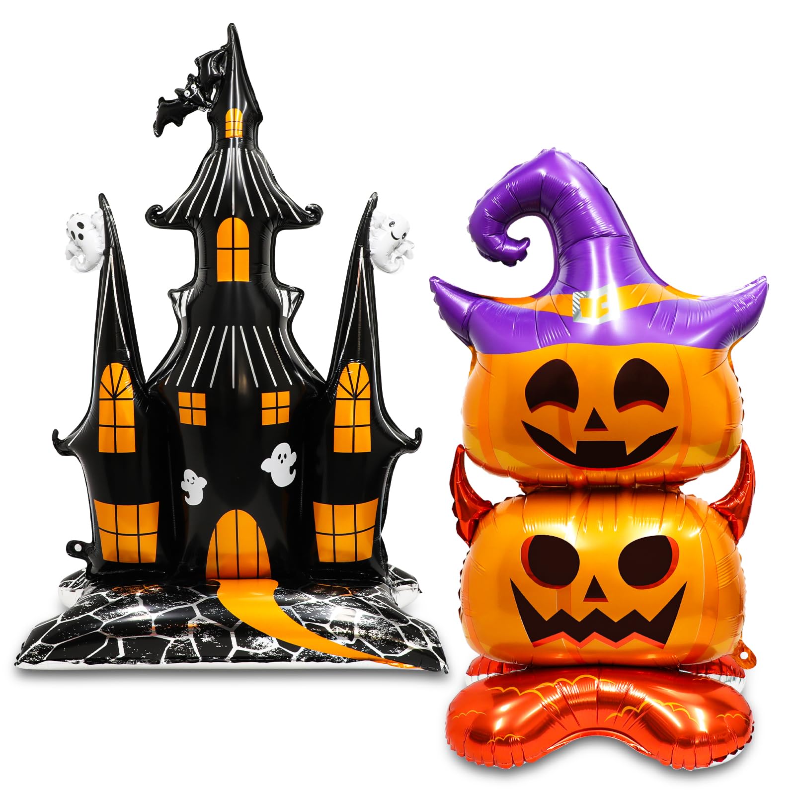 PHOGARY 2 Pcs Halloween Balloons, Standing Inflatables Pumpkin Balloons Haunted House Castle Foil Balloon for Halloween Decorations Birthday Party Balloon