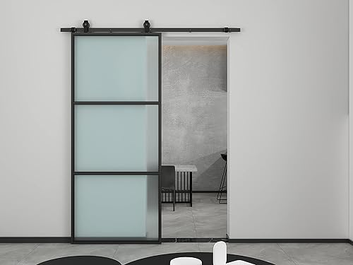 Miniatura 2 de Calhome Full Lite TKM-A02 - Kit de herramientas corredizas para interiores de granero de acero negro de 36 x 84 pulgadas, vidrio templado