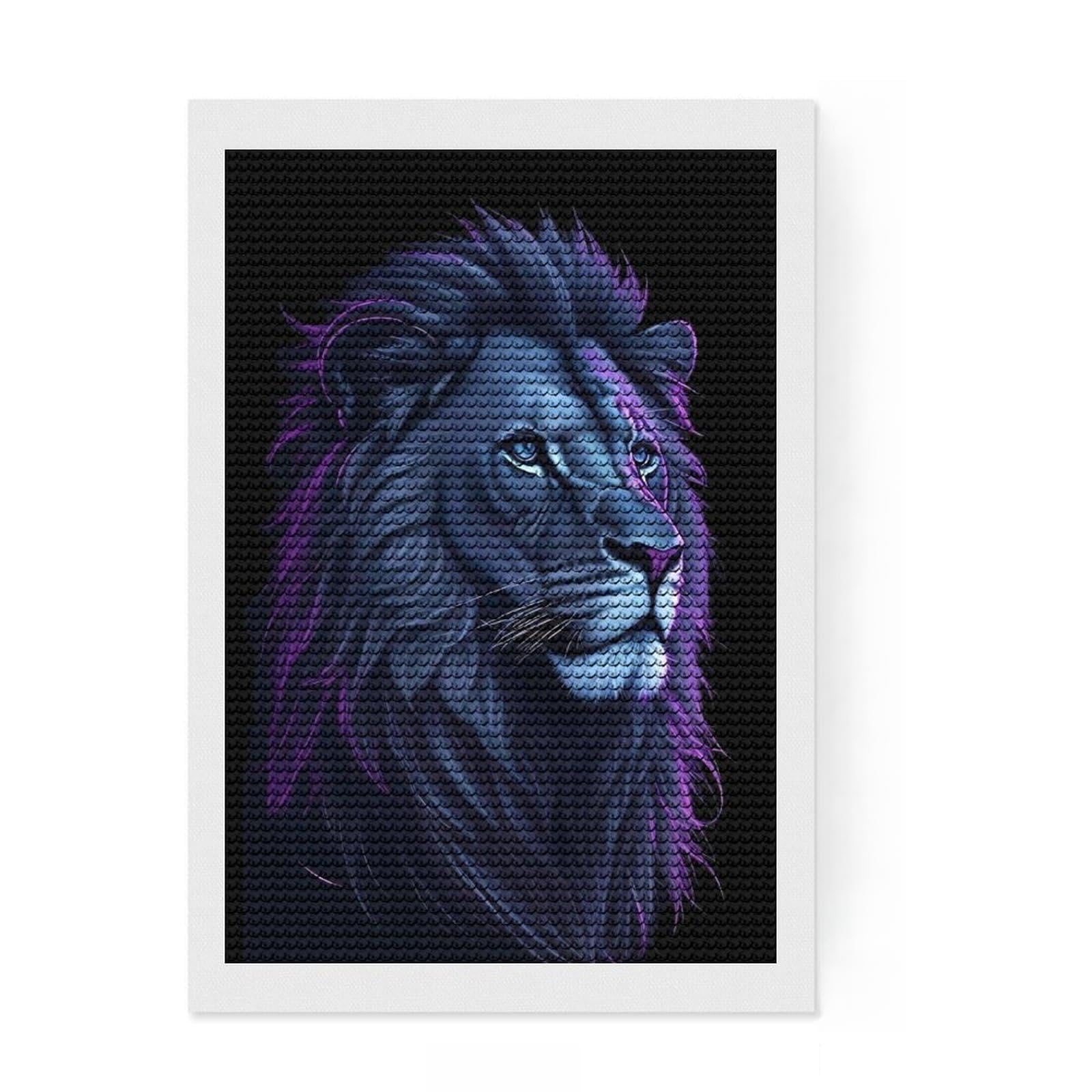 Junmoney Lion Face DIY Diamond Art Canvas Kit 8"x12", Neat Printed Canvas, Mindful Craft Activity, Office Decor, Gift Idea