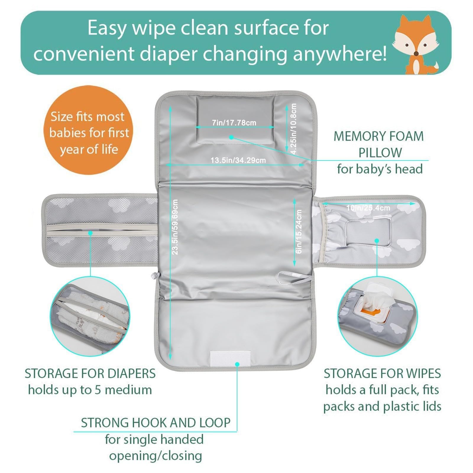 Portable Changing Pad - One-Hand Diaper Change Pad for Baby Diaper Bag or Changing Table. Unisex Baby Shower Gifts, Newborn Essentials (Blue Arrow) - 2