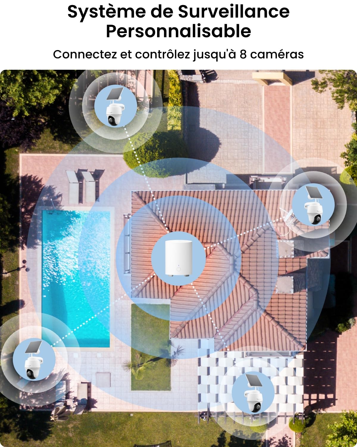 Reolink Kit Caméra Surveillance 2X 360° Pan&Tilt Caméra Solaire sans Fil 2K | Détection IA, Vision Nocturne, Stockage Local sans Abonnement, Jusqu'à 1 To, Home Hub Mini+Argus PT Lite+Panneau Solaire
