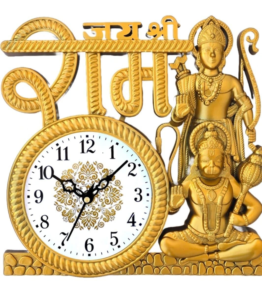 Ramlalla Wall Clock with Decorative Idol Figurine, Golden Metal Finish, Hindu Religious Theme Analog Wall Clock for Living Room, Temple, Prayer Room, Office and Home Décor, Golden-image-30