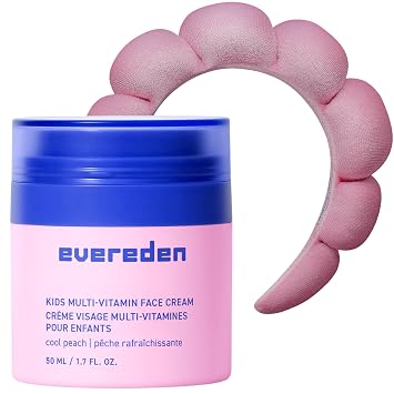 Evereden Kids Face Cream Cool Peach, 1.7 oz. with Spa headband for Girls | Easy-to-Use Skincare for Children | Clean and Non-Toxic Kids Face Moisturizer | Multi-Vitamin Skin Care for Toddlers