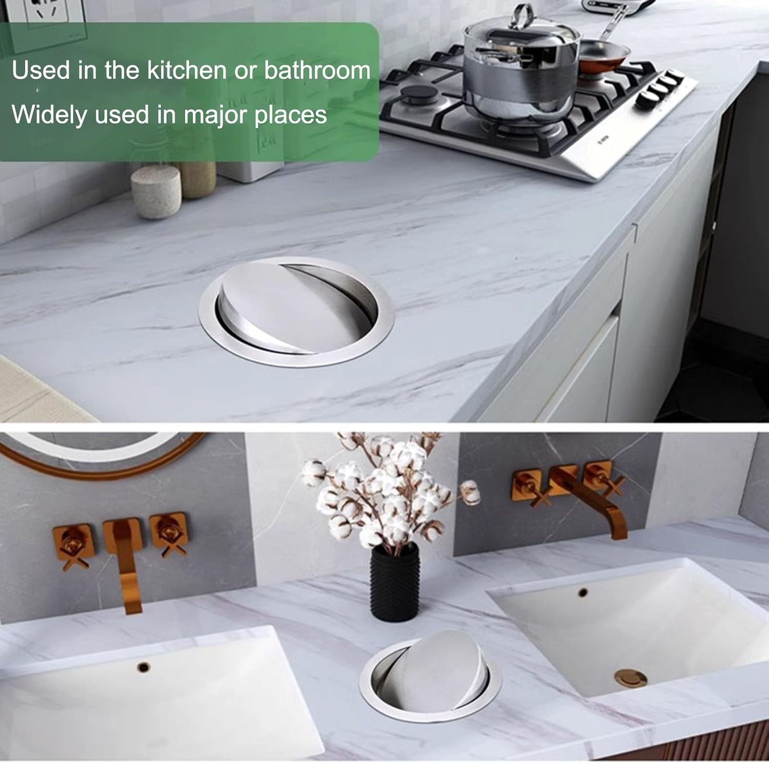 Countertop Trash Can Lid, Stainless Steel Waste Chute Cover, Round Flap Trash Bin Grommet, Diameter 15CM - Kitchen Garbage Can Accessory