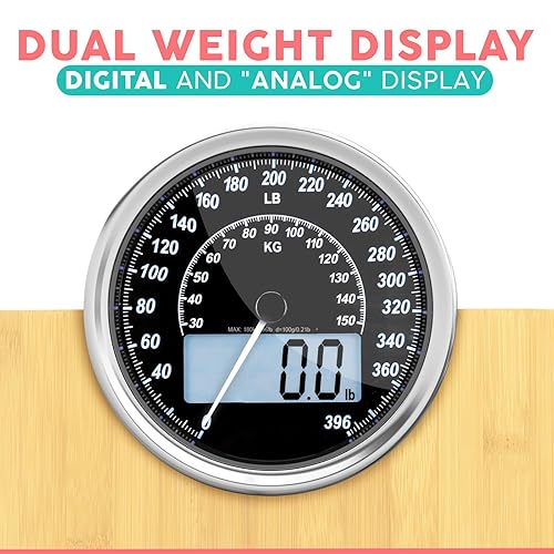 Miniatura 3 de Adamson Báscula de pesaje analógica y digital híbrida 2 en 1 para peso corporal de hasta 400 libras, vidrio templado grueso, pantalla extragrande,