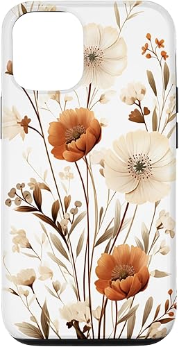 Funda para iPhone 13 Boho estética minimalista floral arte crema marrón claro