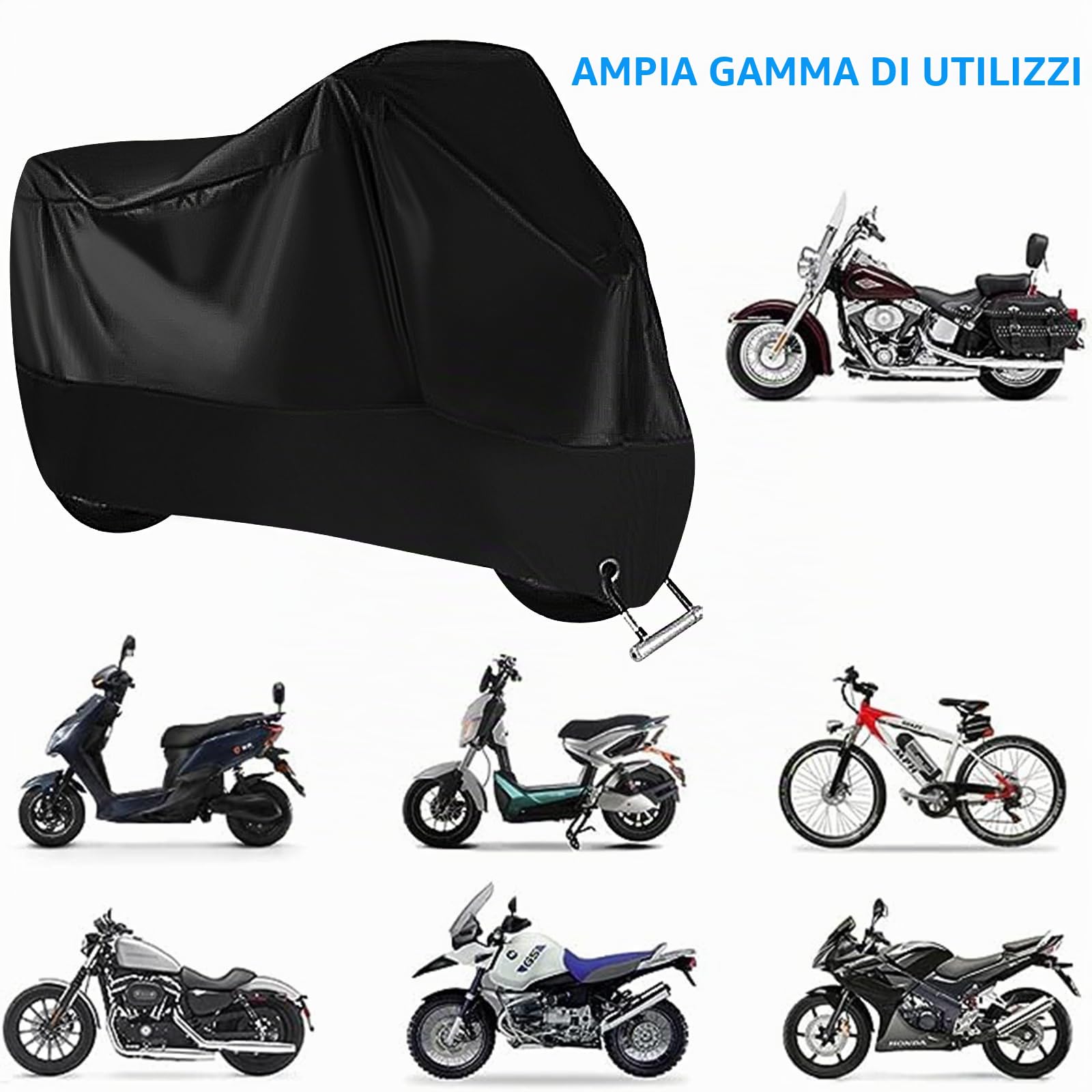 Copertura Motociclo Impermeabile 190T Poliestere 245x105x125cm Esterno Anti UV Antivento
