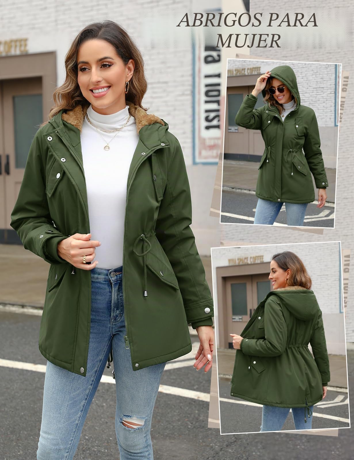 Nadeer Abrigos Mujer Invierno Parka Forro Polar Impermeable Cremallera Chaqueta Cálido Sudadera con Capucha y Bolsillos