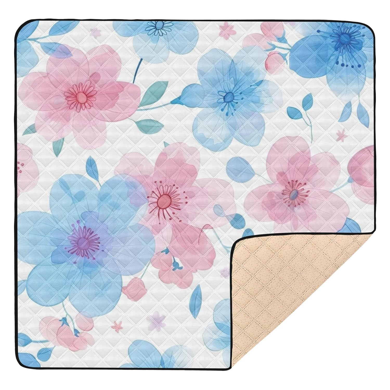 Pastel Colored Flowers Soft Foam Baby Playmat for Indoor Outdoor Comfortable Activity Gym Mat for Baby Toddler Infant, 50'' x 50''