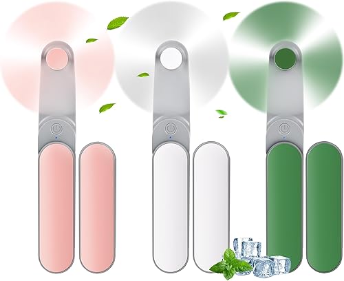 3 mini ventiladores de mano a granel, rotación de 360 potente ventilador personal portátil 8-17 horas de trabajo, ventiladores de pestañas plegables