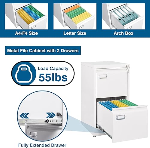 Vista 46 de Archivador de 3 cajones, archivador vertical de 16.3 pulgadas de profundidad con cerradura, archivador de metal para oficina en casa, 3 cajones