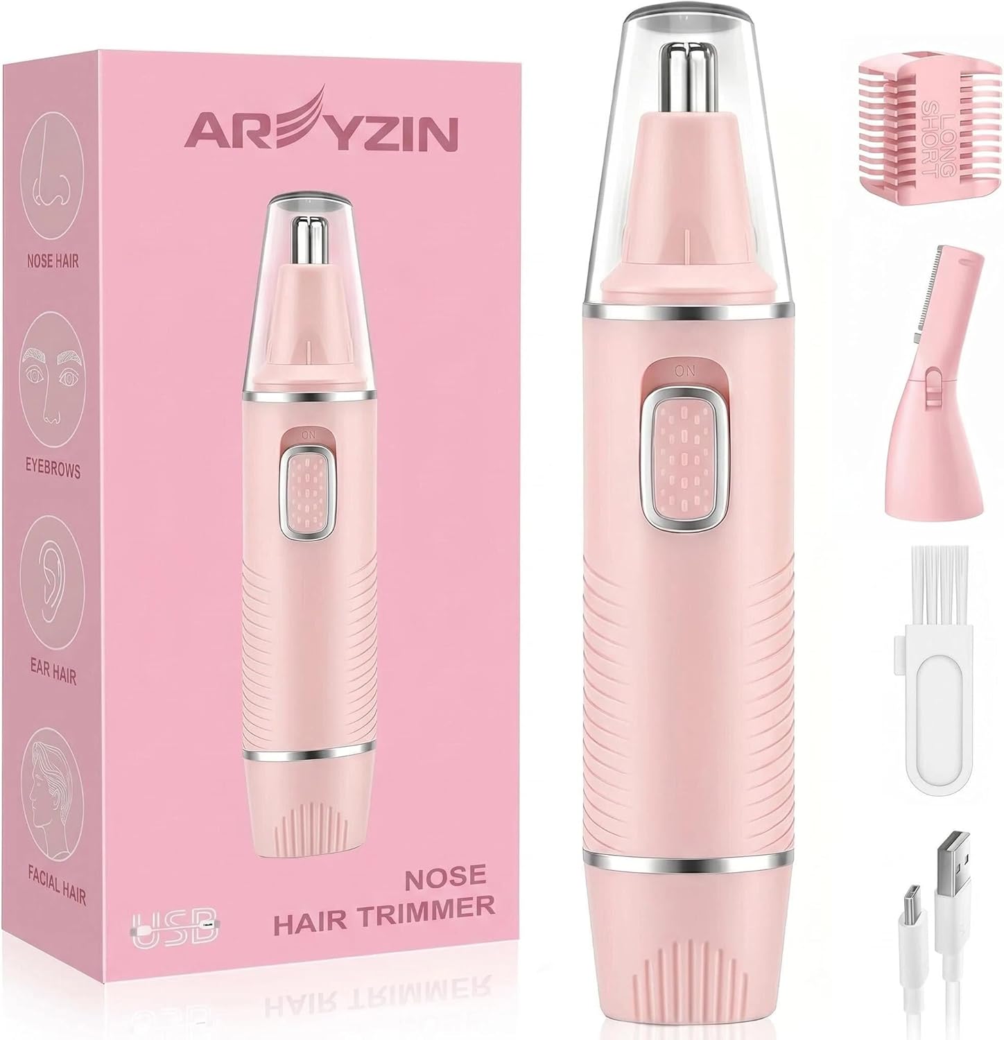 Nose Hair Trimmer for Women,USB Rechargeable Ear and Nose Trimmer,2026 Professiona 2 in 1 Painless Eyebrow & Facial Hair Trimmer Remover,IPX7 Waterproof,Portable Nasal Hair Clipper,Dual-Edge Blades