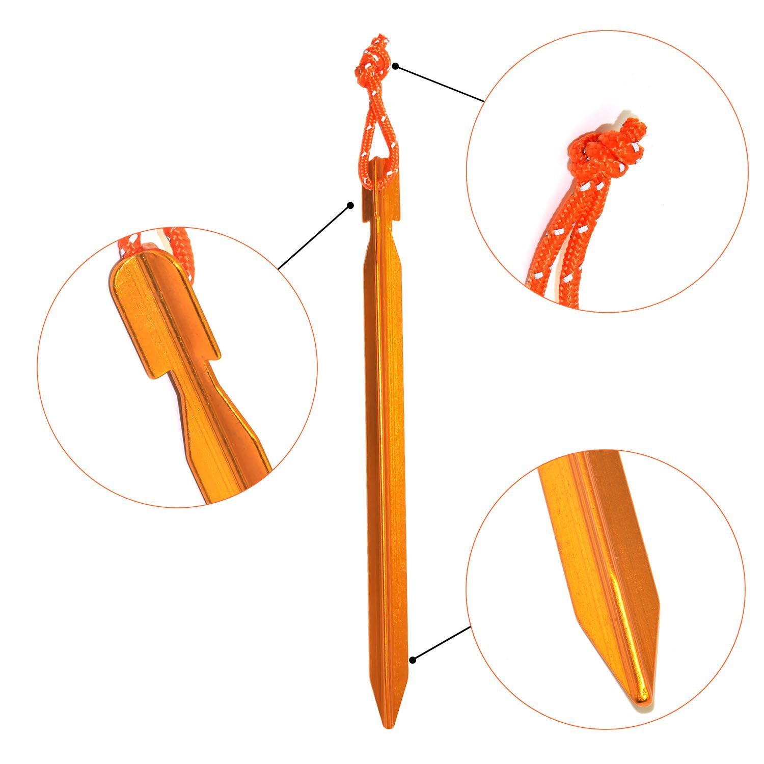 Kungix, picchetti da tenda per campeggio, da 18 cm, in lega di alluminio, con corda riflettente, confezione da 10 pezzi, Gold